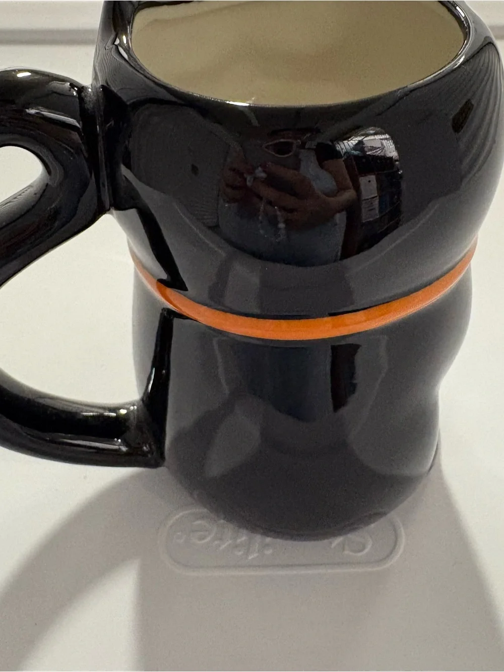Black Cat Ceramic Mug with Orange Collar and White Moon Accent Halloween decor